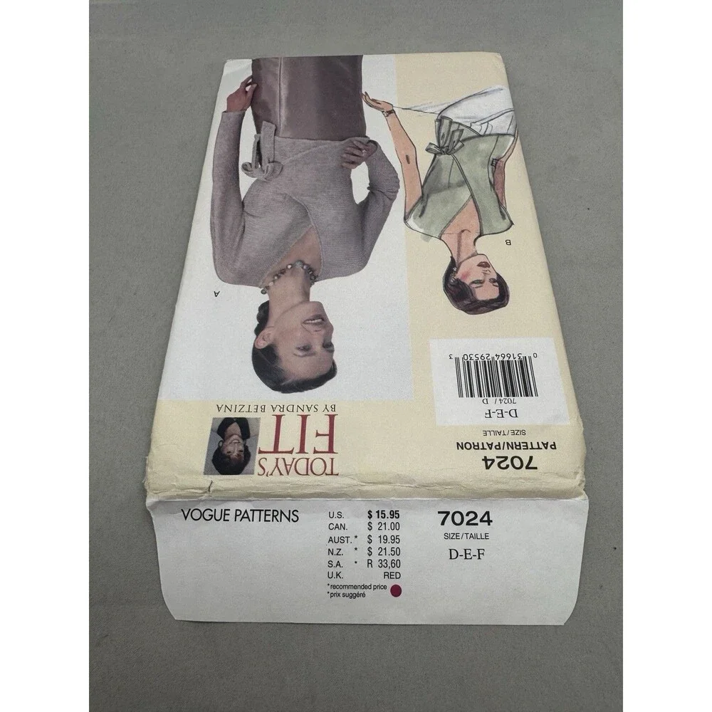 Vogue 7024 Sewing Pattern Crafts Size D Ties Cap Top Sandra Betzina Todays Fit